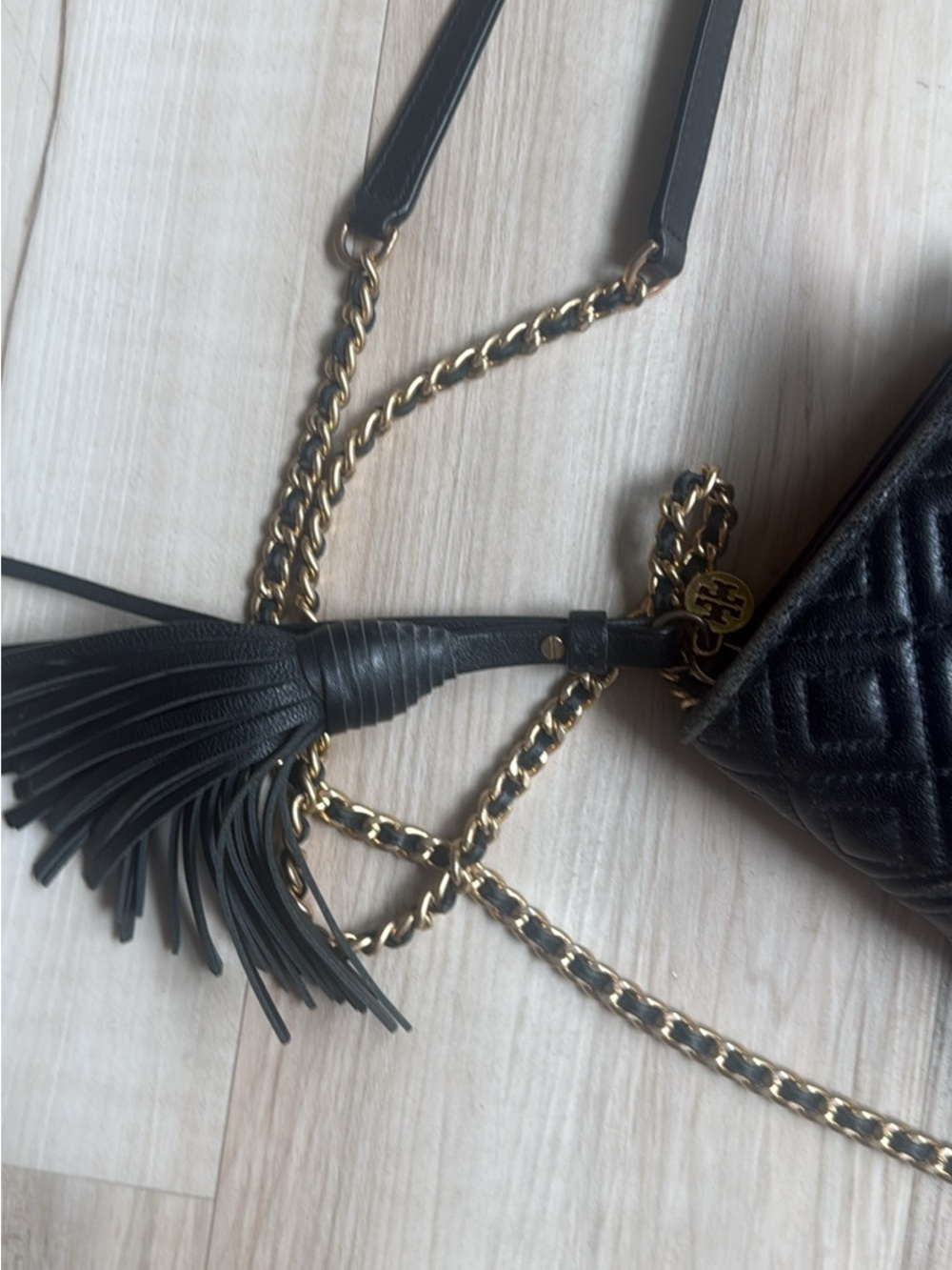 Tory Burch Black Quilted Leather Crossbody with Gold Chain - Picture 6 of 6